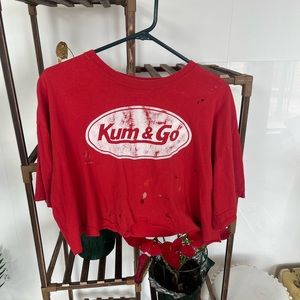 DISTRESSED kum and go crop top shirt
